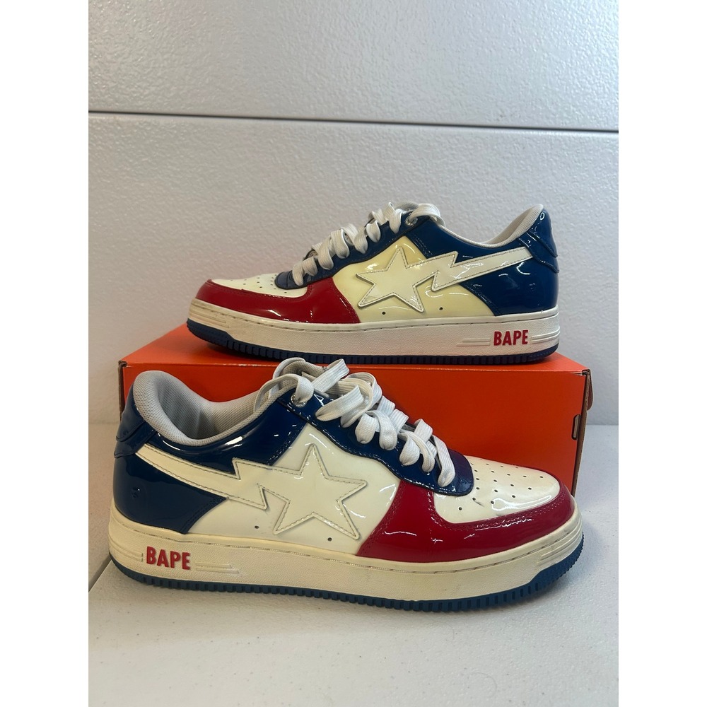 A Bathing Ape Bape Sta Low France Red White Blue Patent Leather Mens 11 #2545